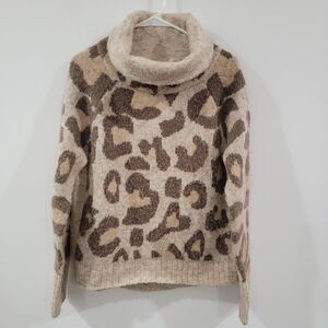 Rd‎ Style Womens Cowl Neck Sweater Small Leopard Cozy Soft Sustainable Oversized